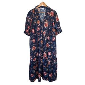 Estelle Linen Blend Floral Maxi Dress Sz 3X Pockets Elastic Waist Boho Cottage